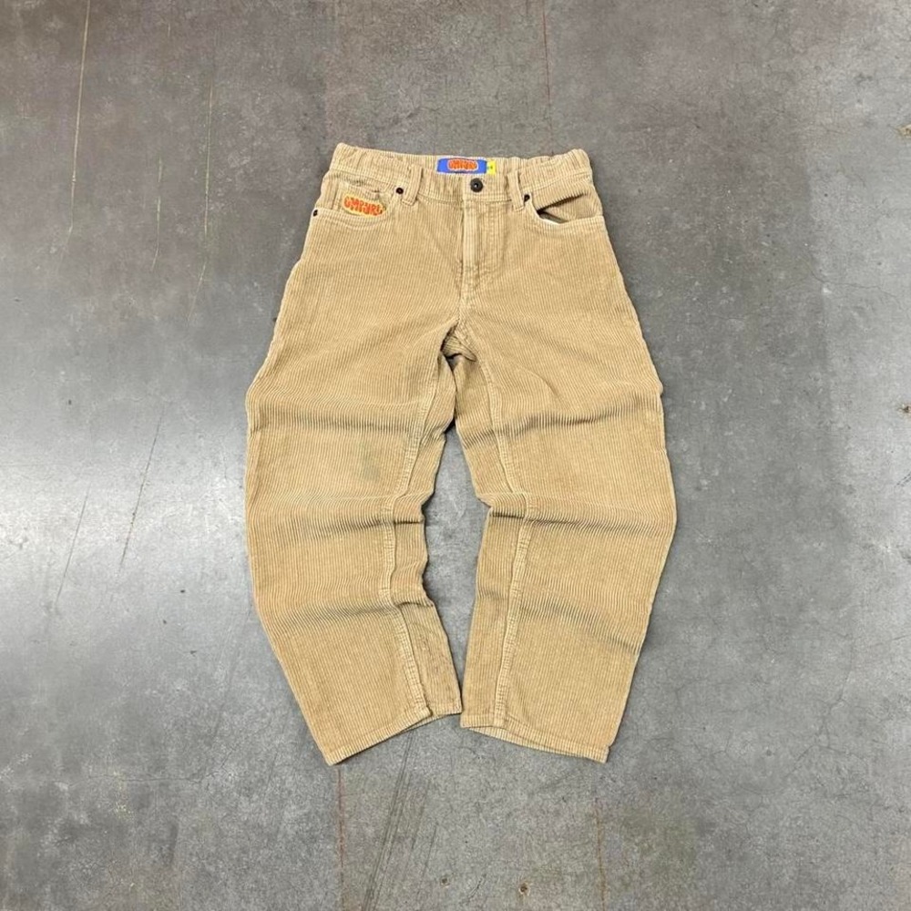 Empyre Tan Corduroy‎ Pants Elastic Waist Embroidered Logo Y2K Kids Size 24